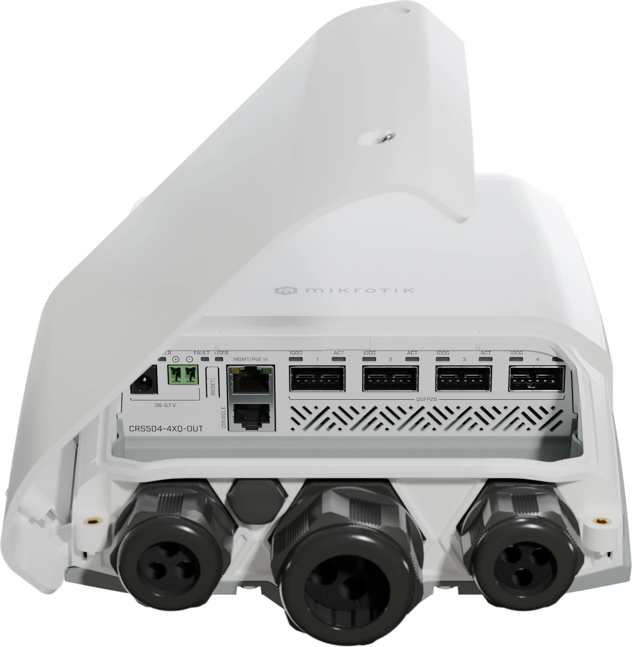 Zunanji switch MikroTik CRS504-4XQ-OUT, upravljan, L3, Fast Ethernet, bel Zunanji switch MikroTik CRS504-4XQ-OUT, upravljan, L3, Fast Ethernet, bel