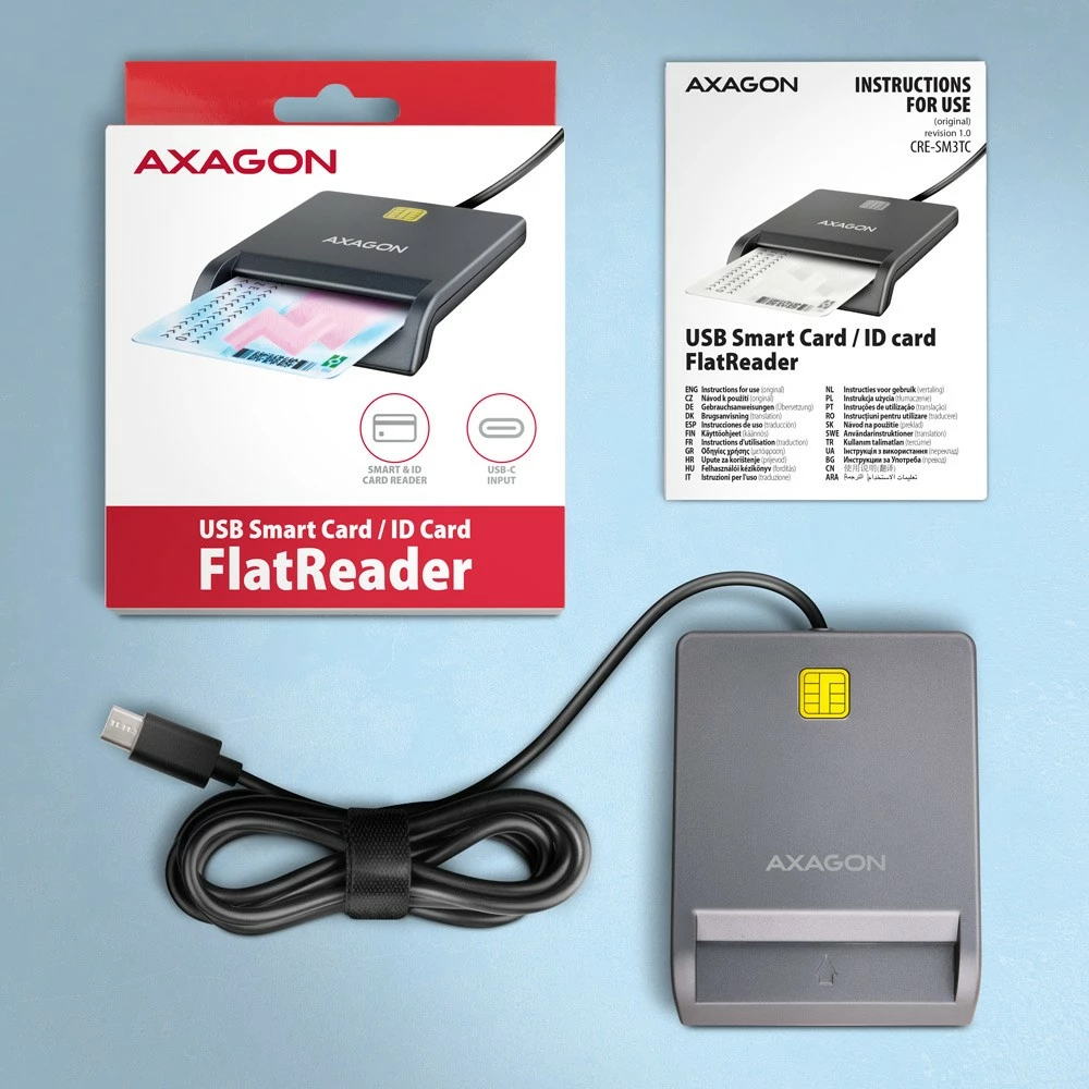 Čitalec kartic AXAGON CRE-SM3TC, USB-C, 1,2 m, siv Čitalec kartic AXAGON CRE-SM3TC, USB-C, 1,2 m, siv