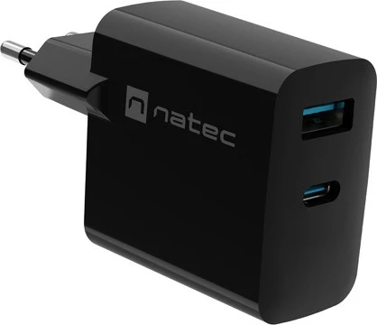 Hitri polnilec GaN 65W z USB-A in USB-C, Natec Ribera, črn