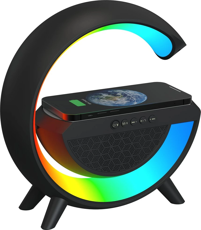 Namizna svetilka z RGB, zvočnik Bluetooth in brezžičnim polnjenjem Activejet AJE-SOLO, 2400 mAh, črna