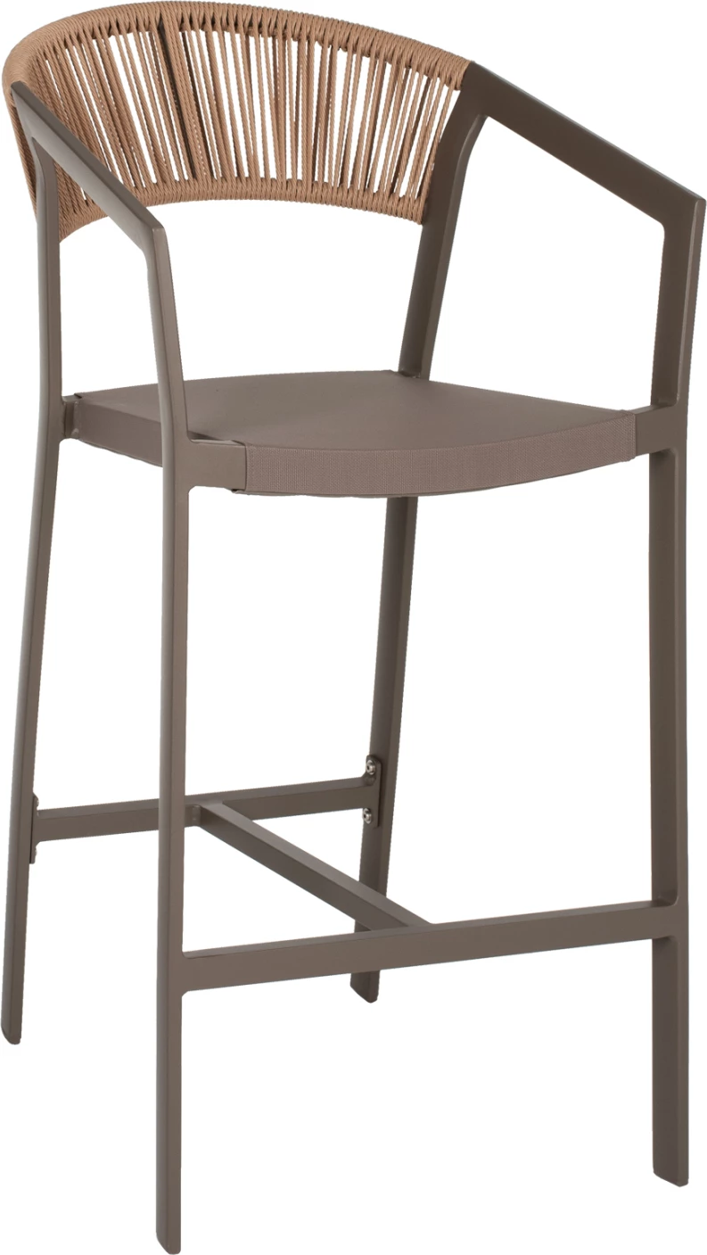 Barski stol aluminij z nasloni za roke šampanjske barve PE ratan tekstil bela 56x58x105Hcm.FH5892.03