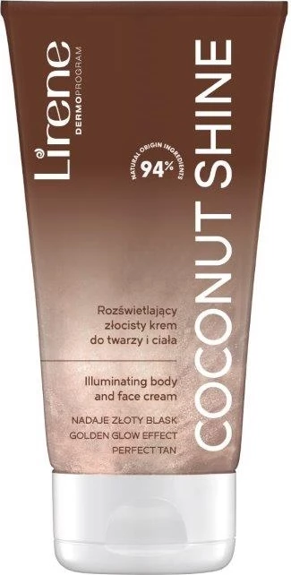 Svetleč krem za obraz in telo za ženske Lirene Perfect Tan Illuminating Golden Face and Body Cream Coconut Shine, 150 ml