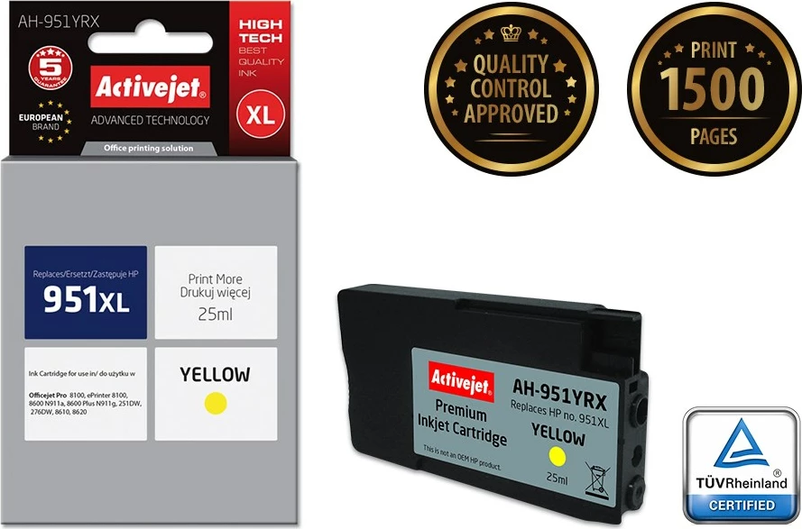 Zamenjalna barva Activejet AH-951YRX za tiskalnik HP951XL CN048AE, rumena