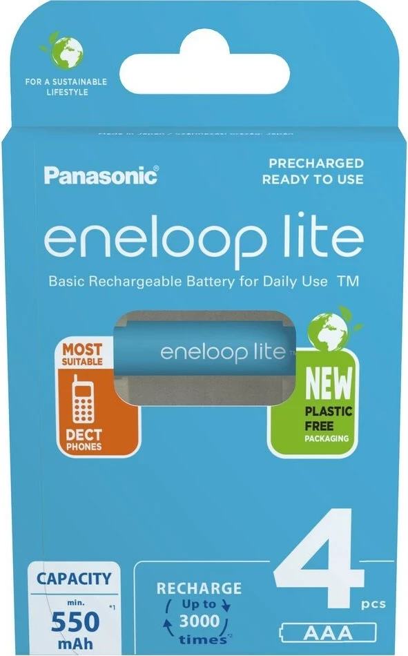 Polnilne baterije Eneloop Lite AAA 550 mAh, 4 kosi, modre Panasonic