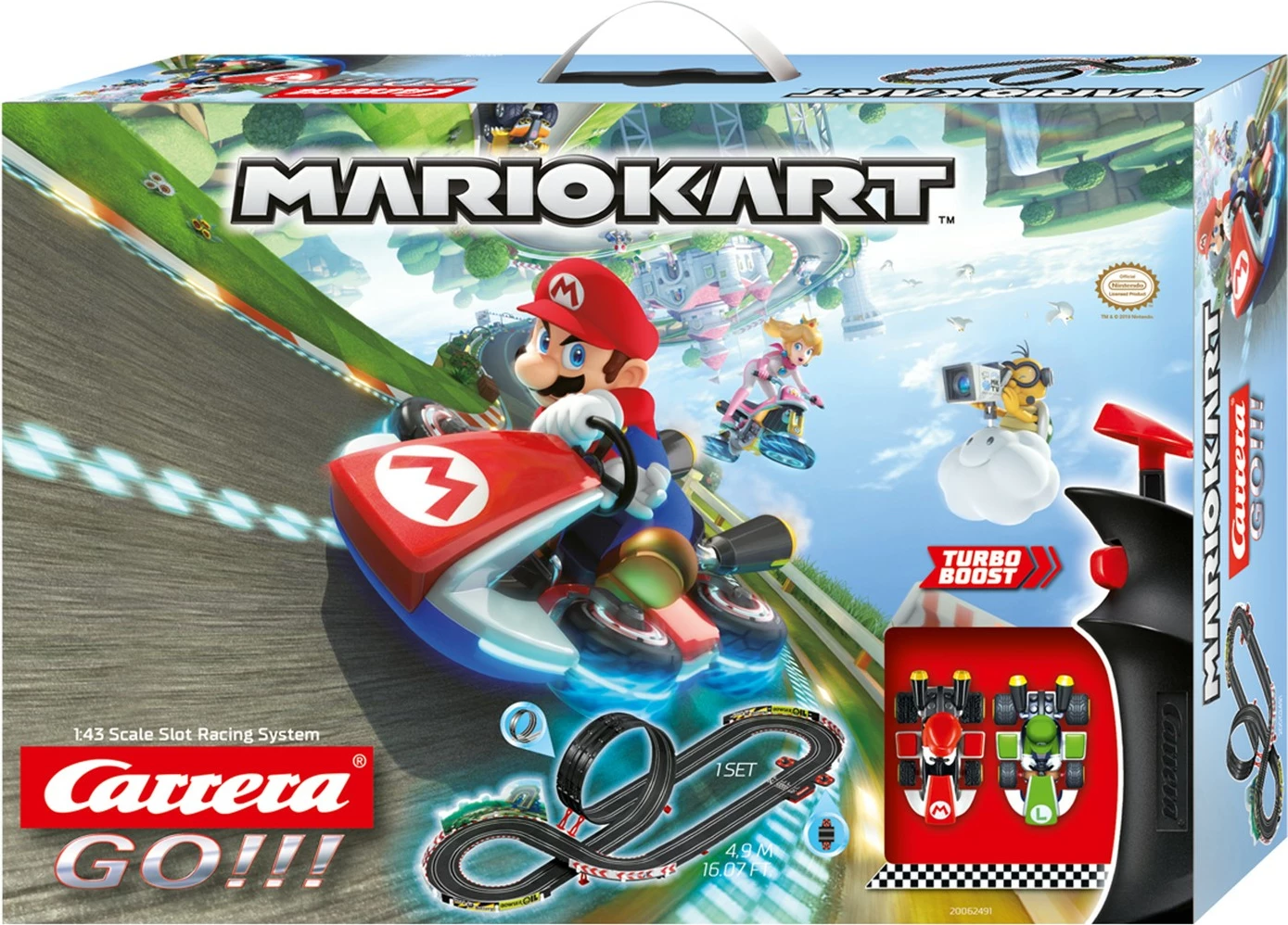 Set dirkalnikov Nintendo Mario Kart 8 Carrera RC, 2 avtomobila, proga 4,9 m, 1:43, črna, rdeča, zelena