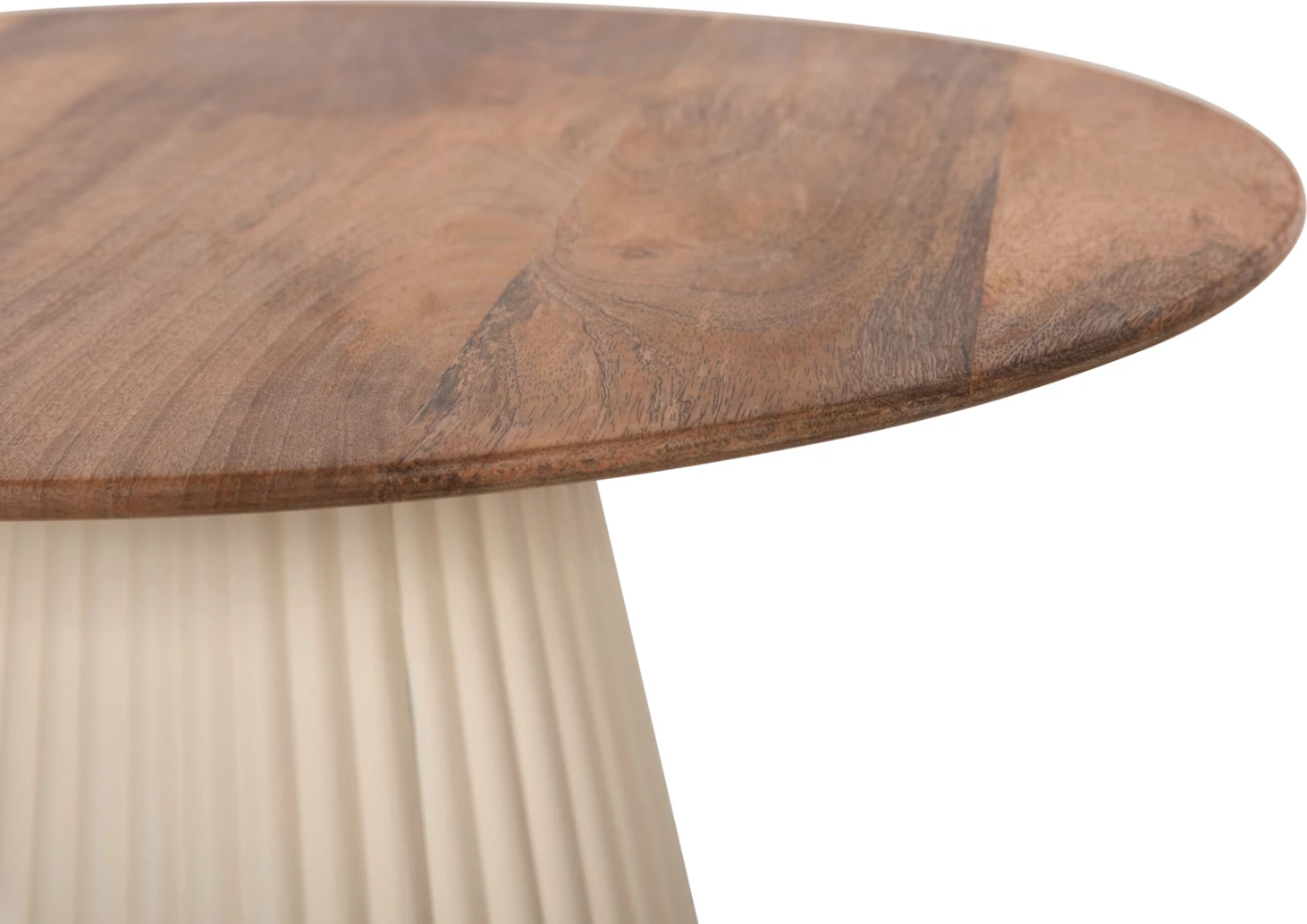 Klubske mize 2 kosa Foldy FH9925 kovinsko podnožje v slonokoščeni barvi - okrogla vrhnja plošča iz mangovega lesa v naravni barvi Φ40 & Φ48