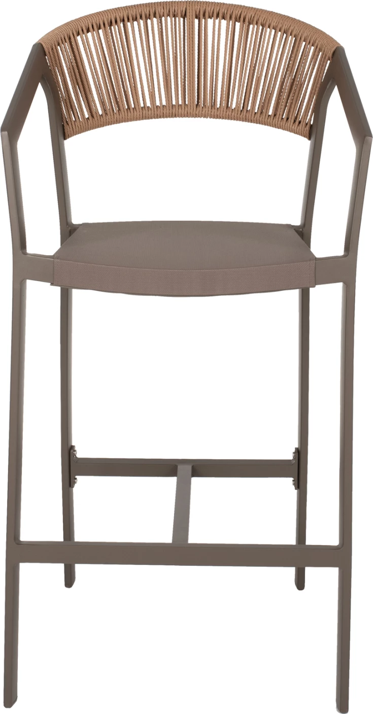 Barski stol aluminij z nasloni za roke šampanjske barve PE ratan tekstil bela 56x58x105Hcm.FH5892.03