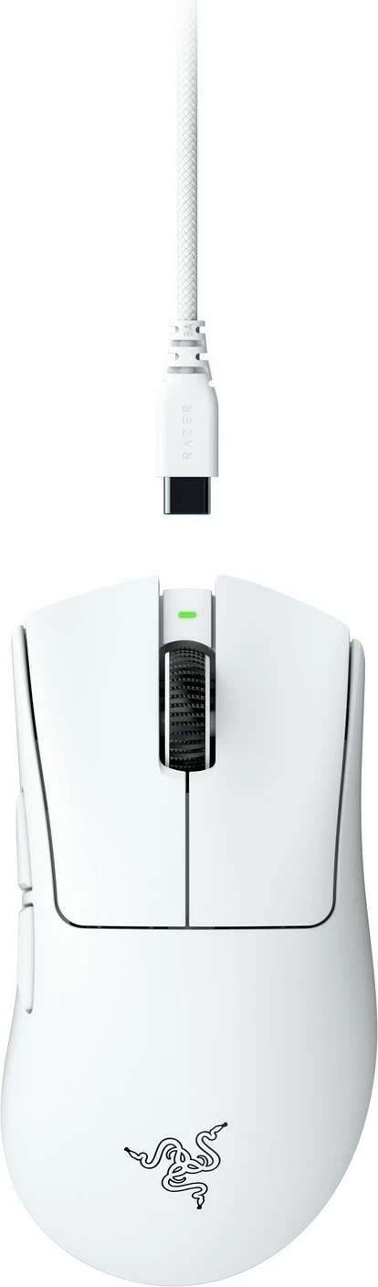 Ergonomski brezžični miška Razer DeathAdder V4 Pro, wireless in USB-C, 45K DPI, 6 gumbov, bela