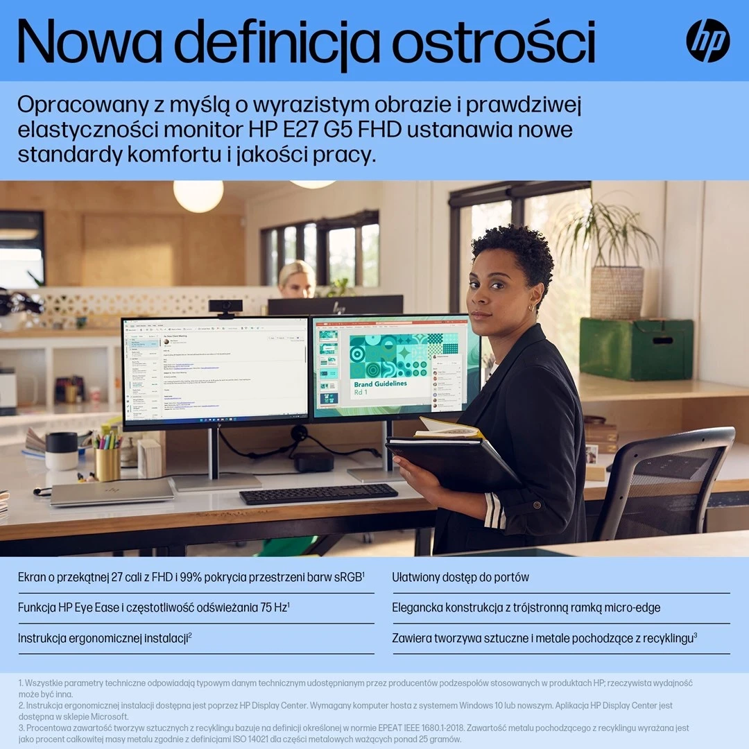 27" Full HD monitor, 75 Hz, črn/srebrn — HP E27 G5