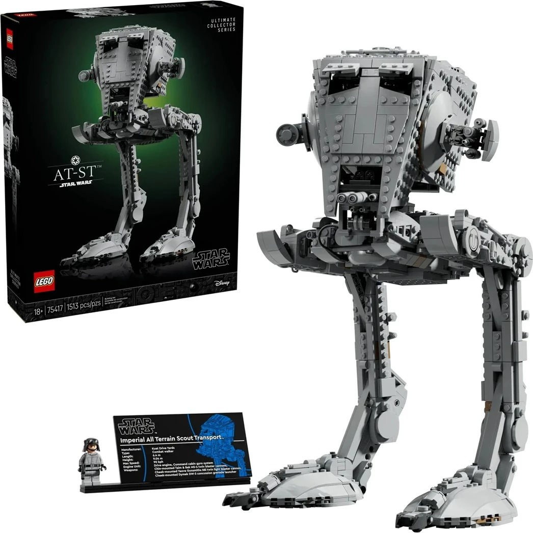 Podroben model AT-ST Walker iz Star Wars, LEGO 75417, za odrasle, s minifiguro, siva