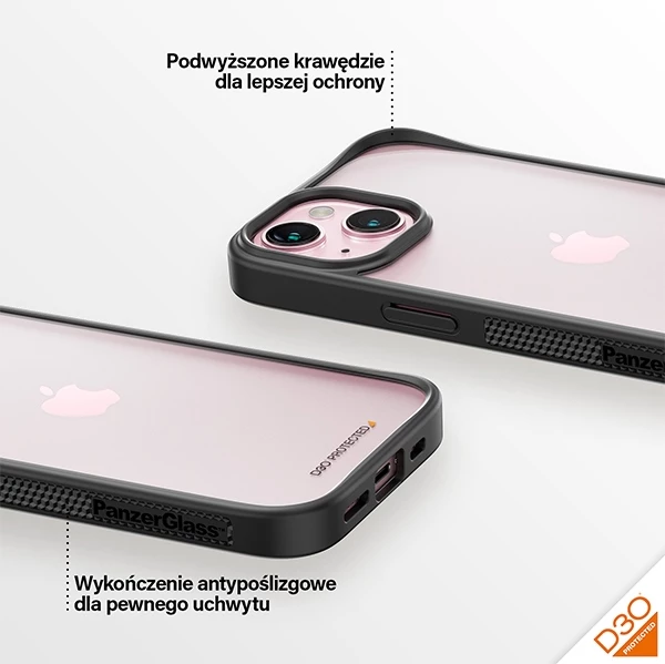 Ovitek za telefon PanzerGlass ClearCase za iPhone 15, prozoren in črn