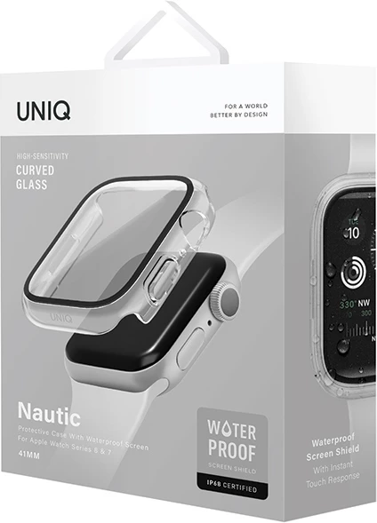Ovitek UNIQ Nautic za Apple Watch Series 7/8/9, 41 mm, prozoren