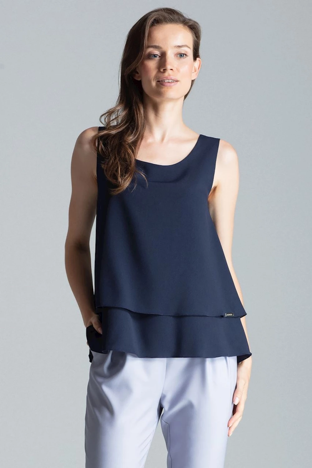 Elegantna brezrokavna bluza Figl 135767, temno modra
