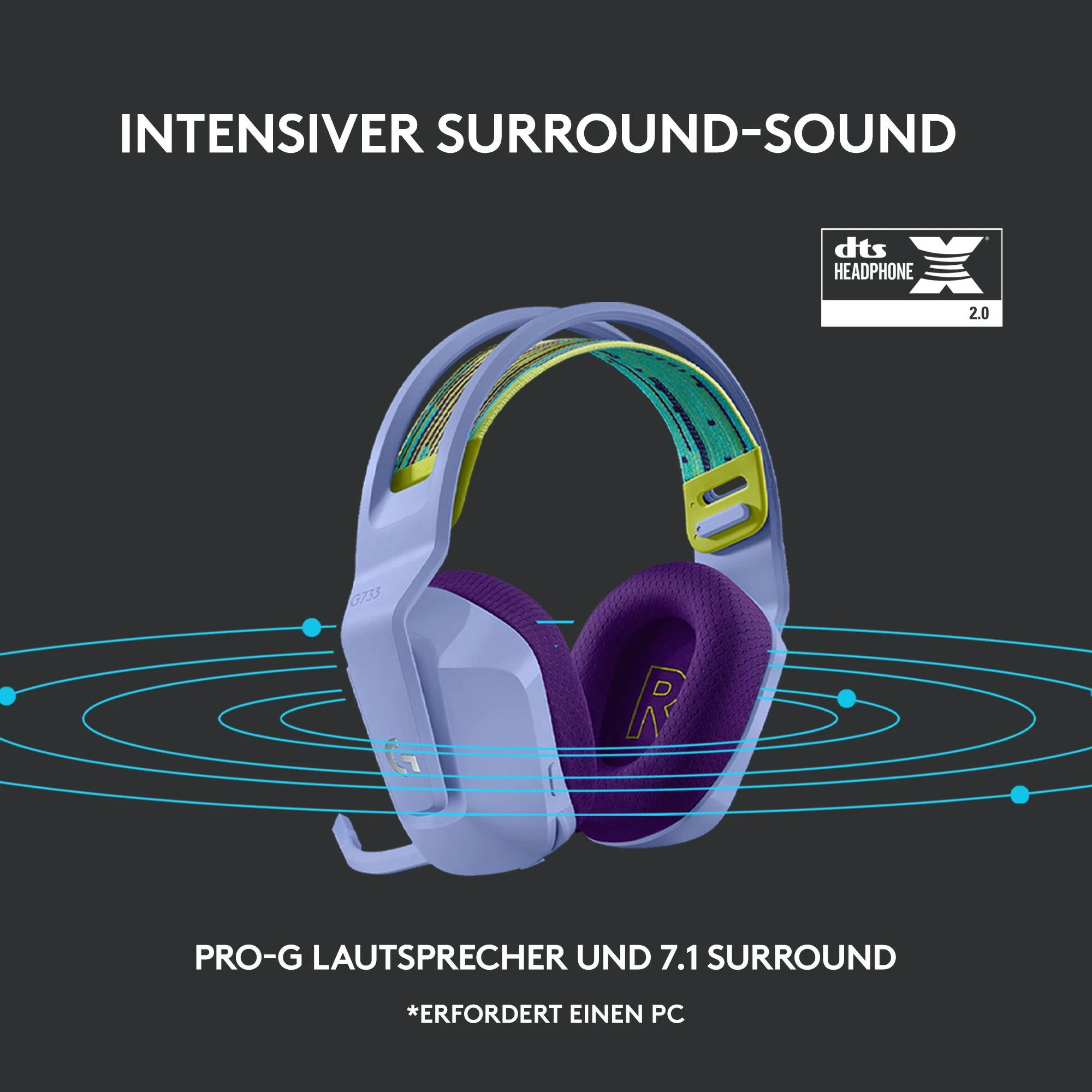 Gaming slušalke Logitech G G733, brezžične, RGB, vijolične