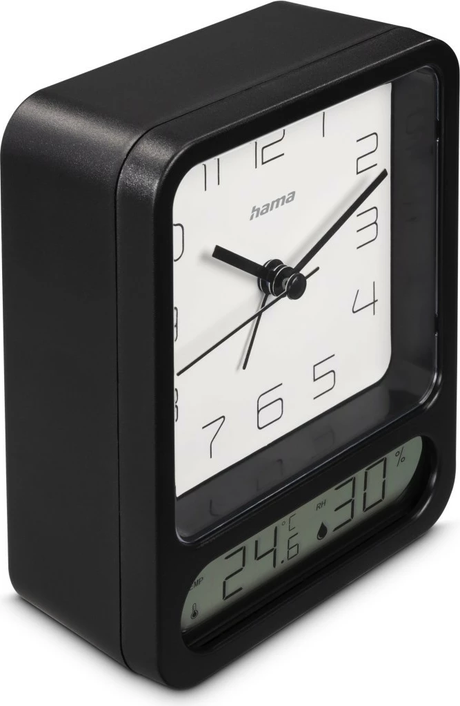 Alarmna ura z vlažinometrom in termometrom Hama 222223, analogna, črna
