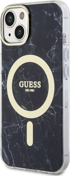 Zaščitni ovitek z marmornim vzorcem MagSafe, Guess, za iPhone 14 6,1", črn