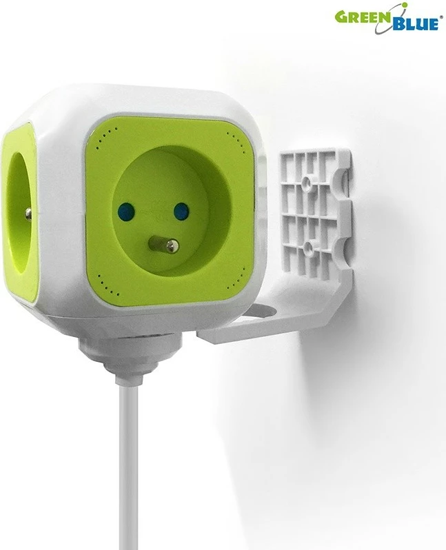 Večvtičnica z USB GreenBlue MagicCube GB118, 4 vtiči, 2× USB, 1,4 m, bela/zelena