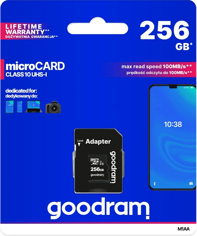 Kartica microSDXC Goodram M1AA, 256 GB, s adapterjem, črna
