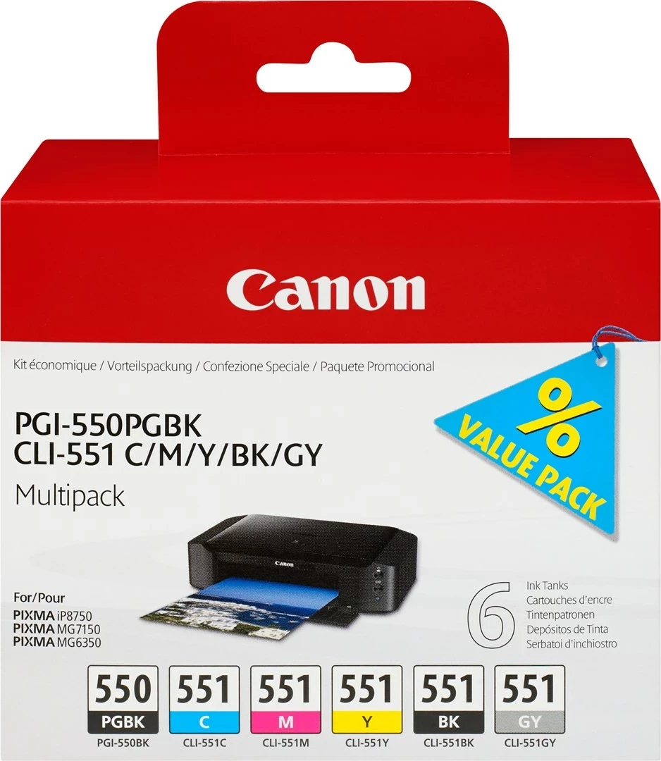 Multipack toner Canon PGI-550/CLI-551, 6 kosov, PGBK/C/M/Y/BK/GY