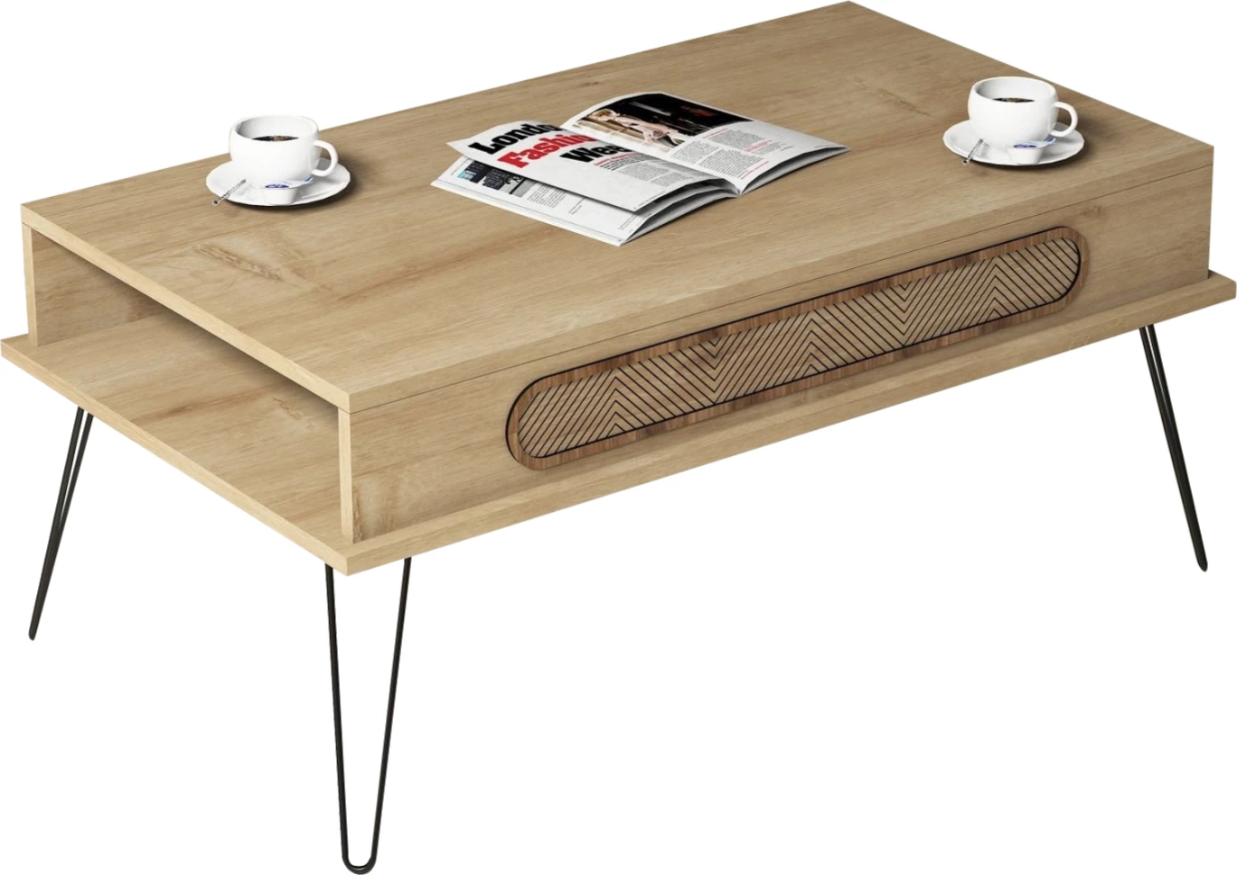 Klubska miza iz melamina FH9500.01 v barvi hrasta - kovinske noge 105x56x45,8H cm