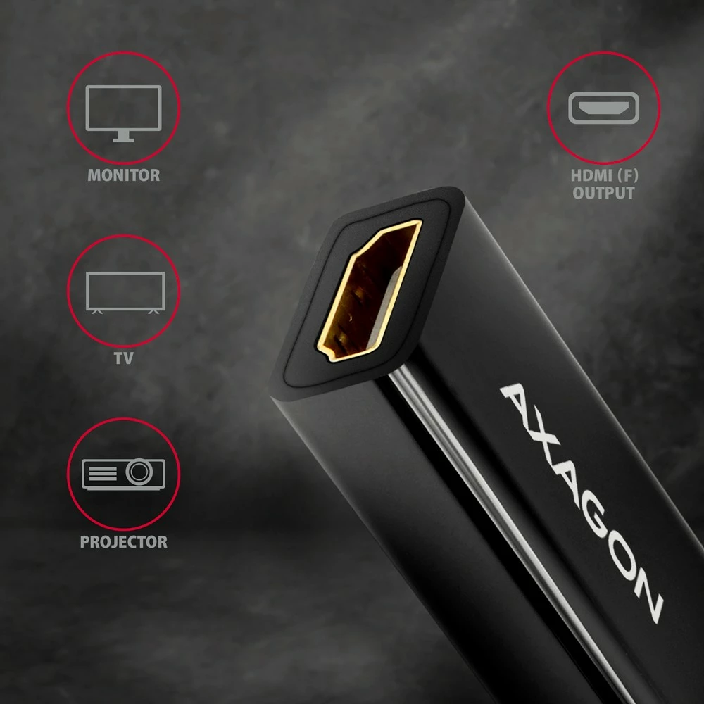 Aktivni adapter Mini DisplayPort na HDMI AXAGON RVDM-HI14N, 4K/30Hz, črn Aktivni adapter Mini DisplayPort na HDMI AXAGON RVDM-HI14N, 4K/30Hz, črn