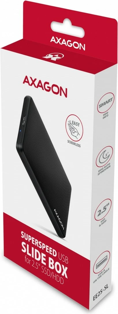 Zunanje ohišje za 2,5" HDD/SSD AXAGON EE25-SL, USB 3.2 Gen1, črno Zunanje ohišje za 2,5" HDD/SSD AXAGON EE25-SL, USB 3.2 Gen1, črno