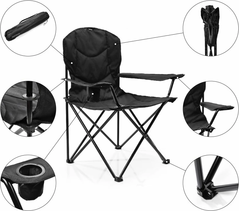 Zložljiv stol za turizem Meteor Hiker, črn