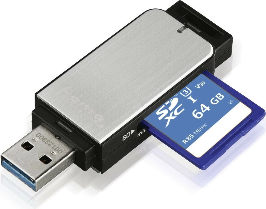 Bralnik kartic Hama 123900 SD/microSD USB 3.0, srebrno-črn