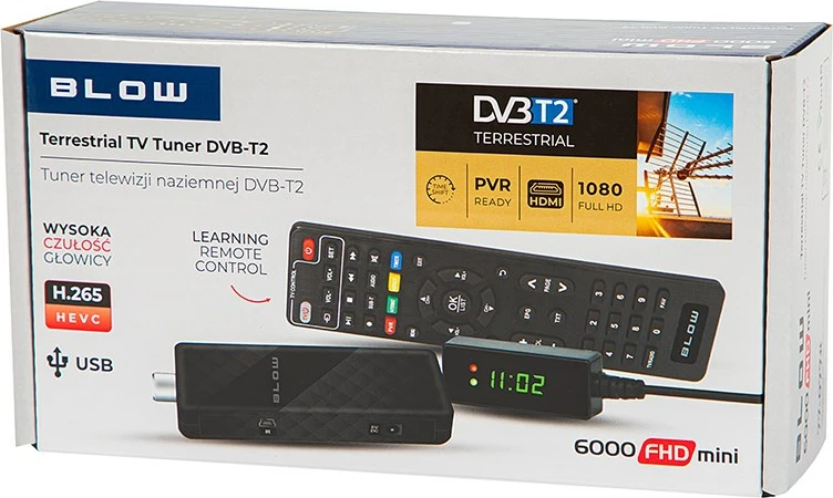 Digitalni sprejemnik BLOW 6000FHD MINI H.265, DVB-T2, črn, z daljinskim upravljalnikom
