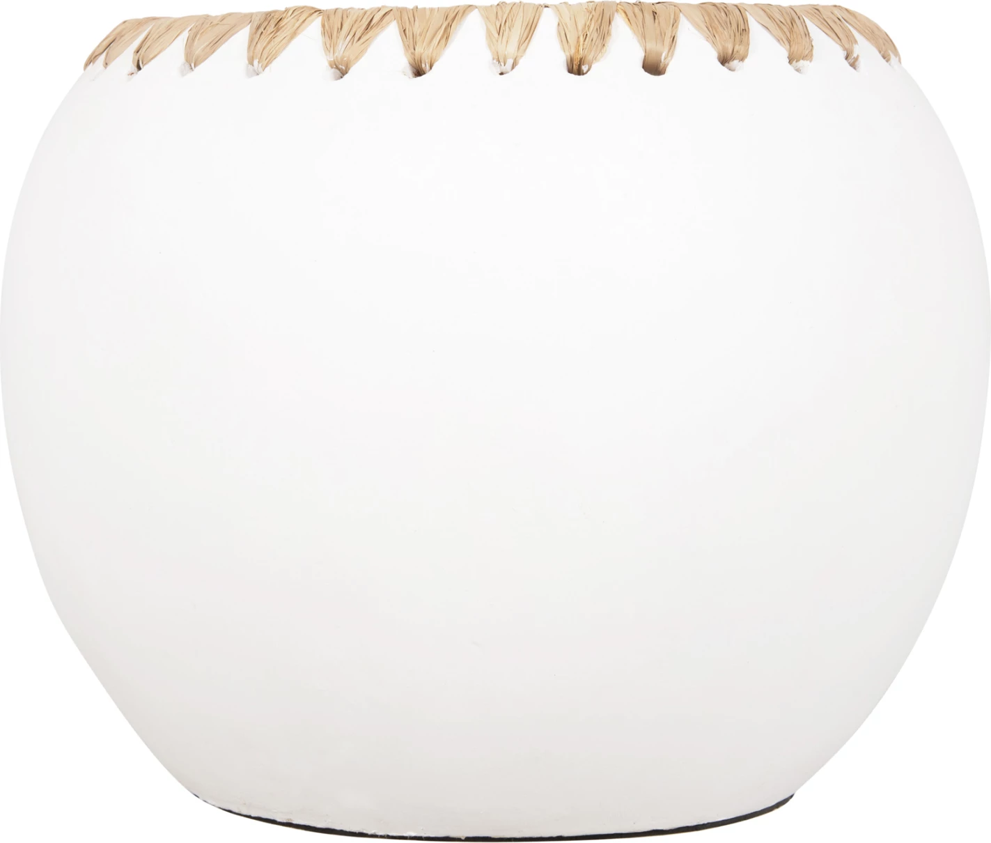 Dekorativna vaza FH4375 iz terakote v beli barvi s slamnato pletenino na robu Φ29x23Hcm
