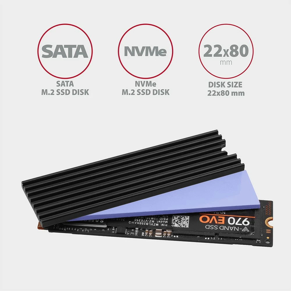 Pasivni hladilnik za SSD M.2, aluminij, 3 mm, črn, AXAGON CLR-M2L3 Pasivni hladilnik za SSD M.2, aluminij, 3 mm, črn, AXAGON CLR-M2L3