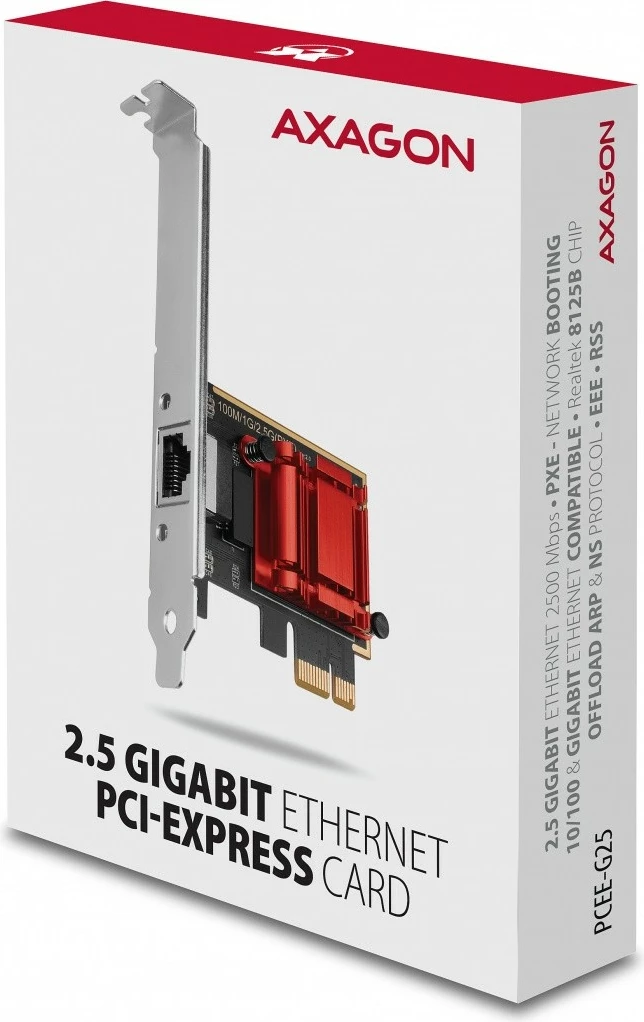 Omrežna kartica AXAGON PCEE-G25, PCIe, 2,5 Gigabit Ethernet, 1x RJ-45, Realtek RTL8125B, s standardnim in nizkoprofilnim nosilcem Omrežna kartica AXAGON PCEE-G25, PCIe, 2,5 Gigabit Ethernet, 1x RJ-45, Realtek RTL8125B, s standardnim in nizkoprofilnim nosilcem