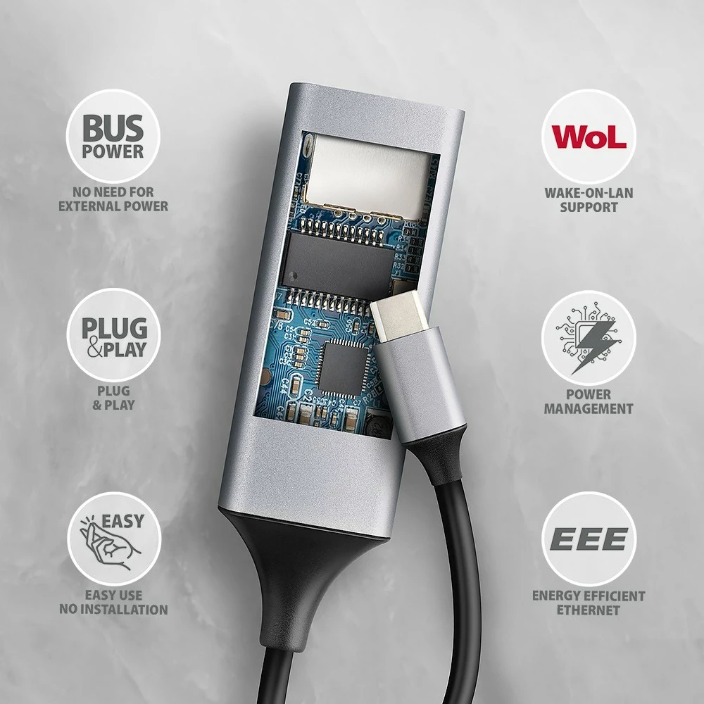 Omrežna kartica AXAGON ADE-TXPD, USB-C 3.2 Gen 1, Gigabit Ethernet, Power Delivery 100W, siva Omrežna kartica AXAGON ADE-TXPD, USB-C 3.2 Gen 1, Gigabit Ethernet, Power Delivery 100W, siva