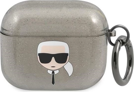 Ovitek z bleščicami Karl's Head za AirPods 3, Karl Lagerfeld KLA3UKHGK, črno