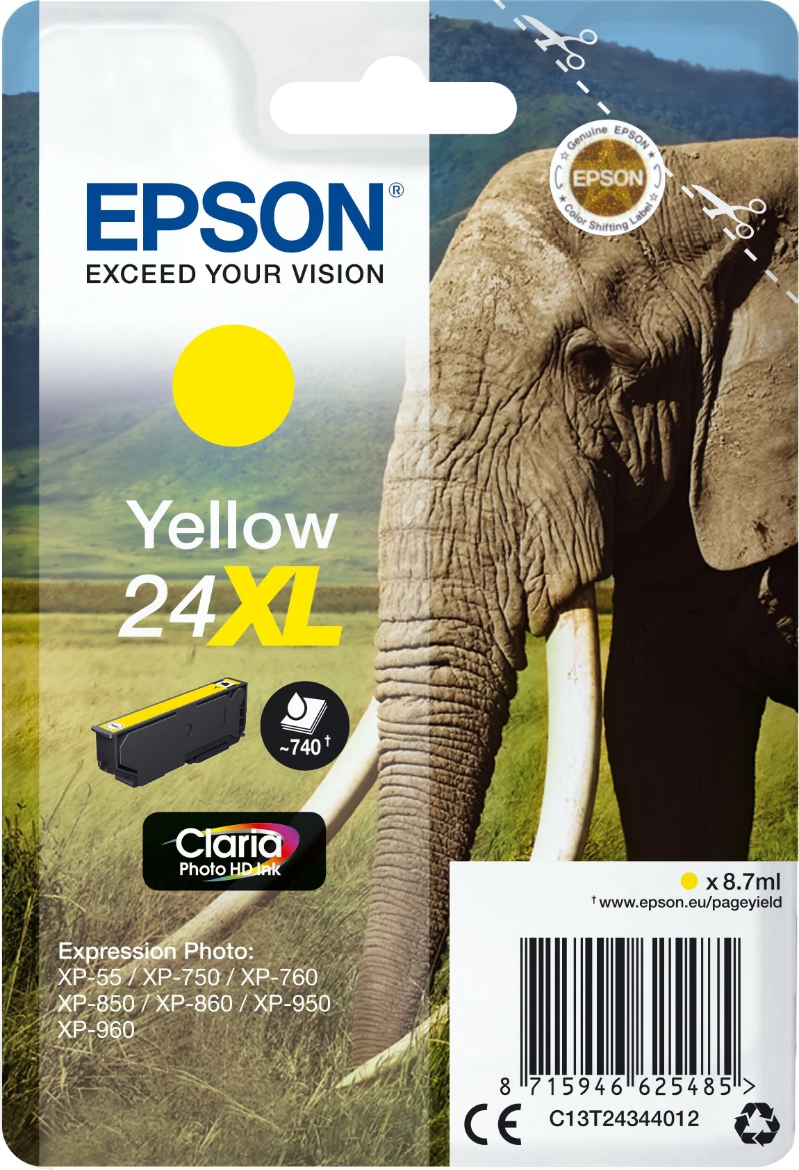Toner rumen Epson Elephant Singlepack 24XL, 8.7 ml, XL