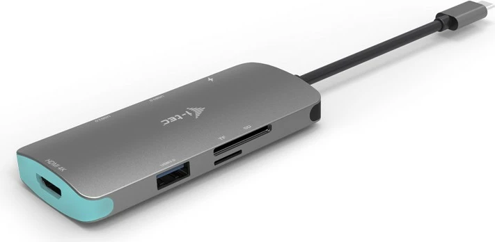 Priklopna postaja i-tec C31NANODOCKPD, HDMI 4K, 3x USB 3.0, USB-C Power Delivery, čitalnik SD/microSD, siva/sea