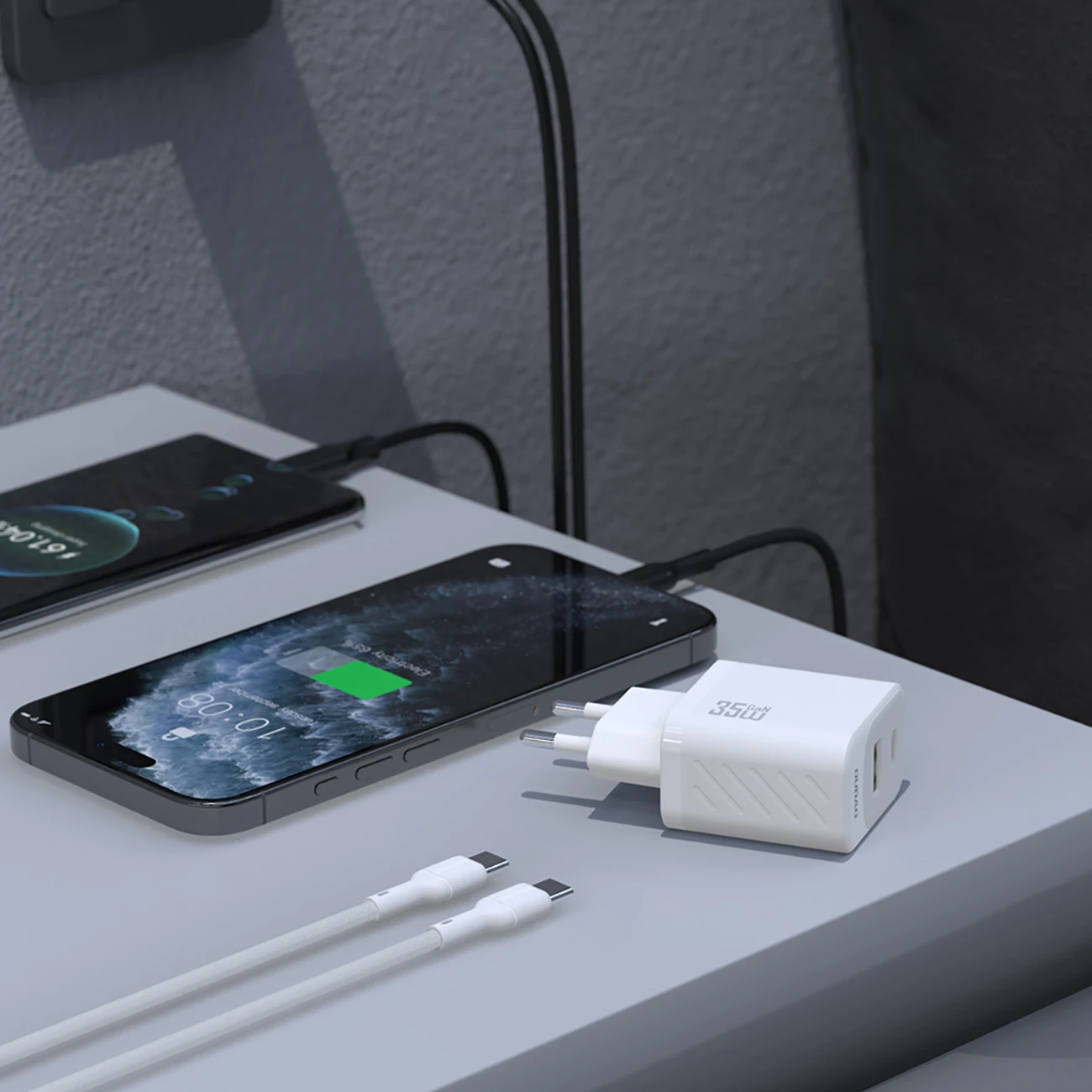 Stenski polnilec z USB-C kablom, 35 W, bel, Dudao A27 MaxC