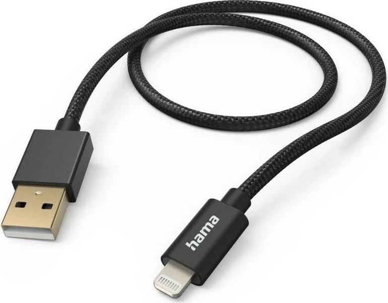 Kabel iz najlona USB-A/Lightning, 1,5 m, črn Hama