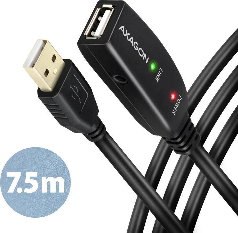 Aktivni USB podaljšek 2.0, 7,5 m, črn AXAGON ADR-207