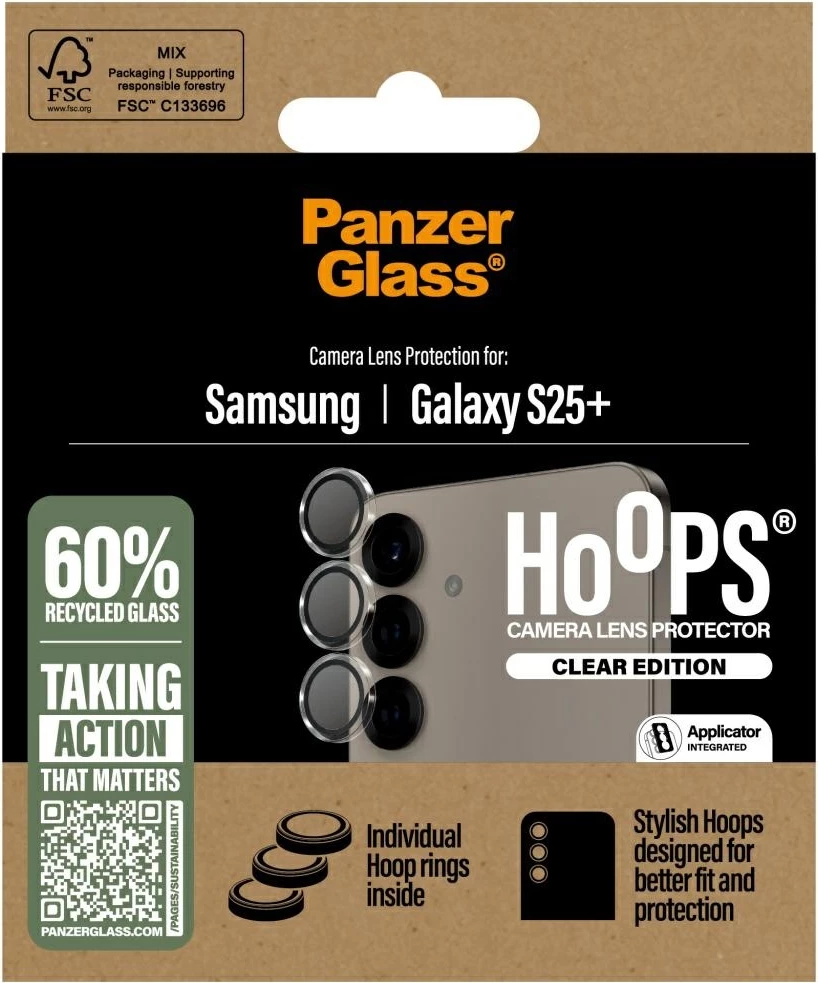 Zaščita iz kaljenega stekla za kamero PanzerGlass Hoops, Samsung Galaxy S25+, prozorna