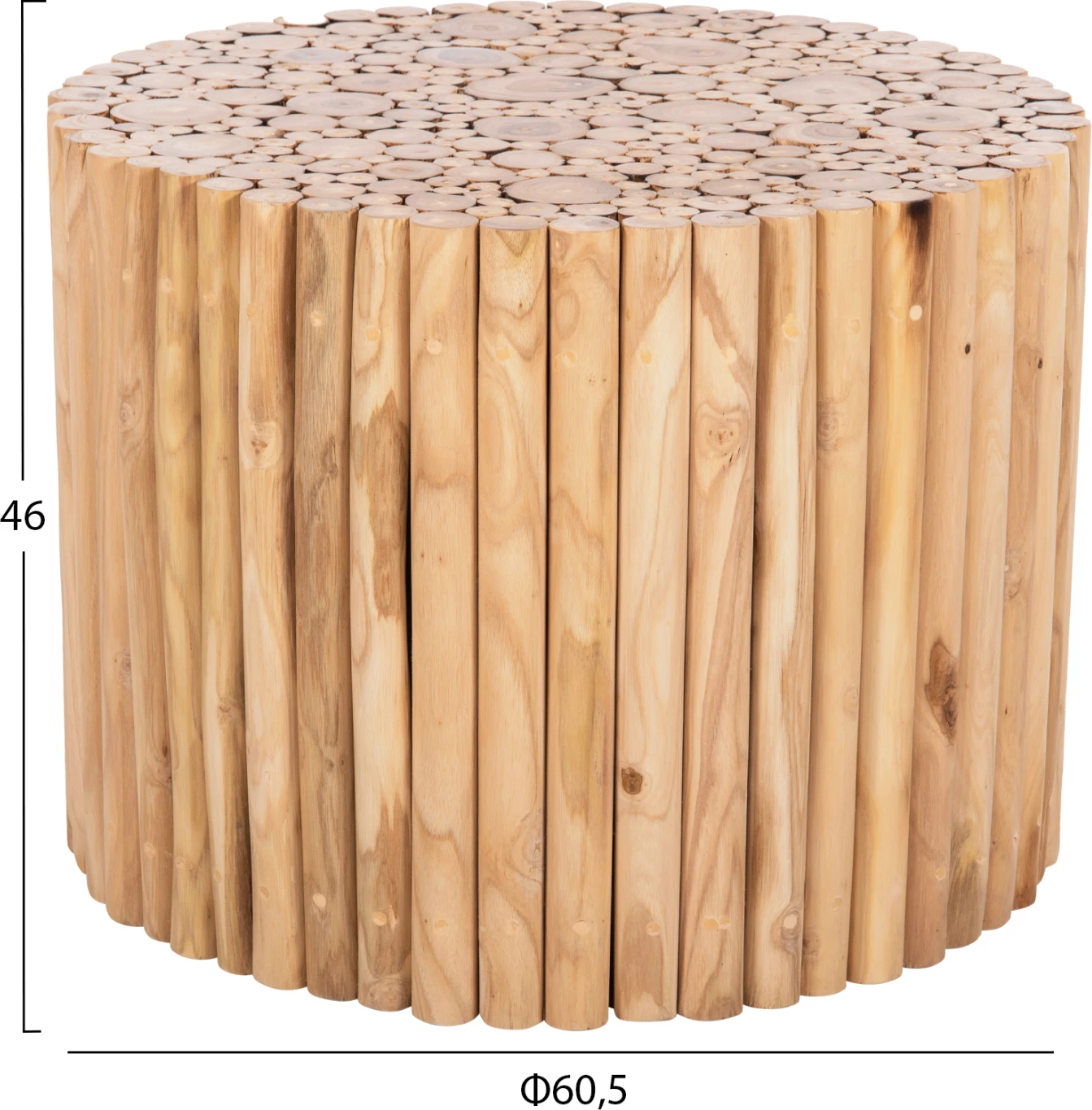 Okrogla klubska mizica COOTER FH9864 iz vej tikovine - naravna Φ60,5x46Hcm