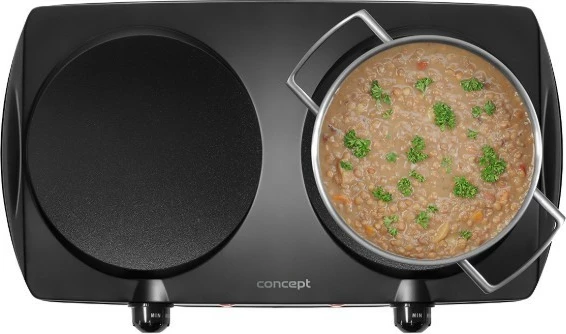 Električni štedilnik z dvema keramičnima ploščama, 2500 W, keramična plošča Ø 19,2 cm, nastavljiva temperatura, črn, Concept VE3060