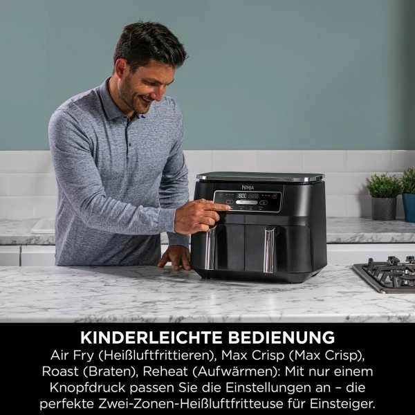 Air fryer Ninja Foodi AF200EU, 7,6 L, 2 košari, 2400 W, črn