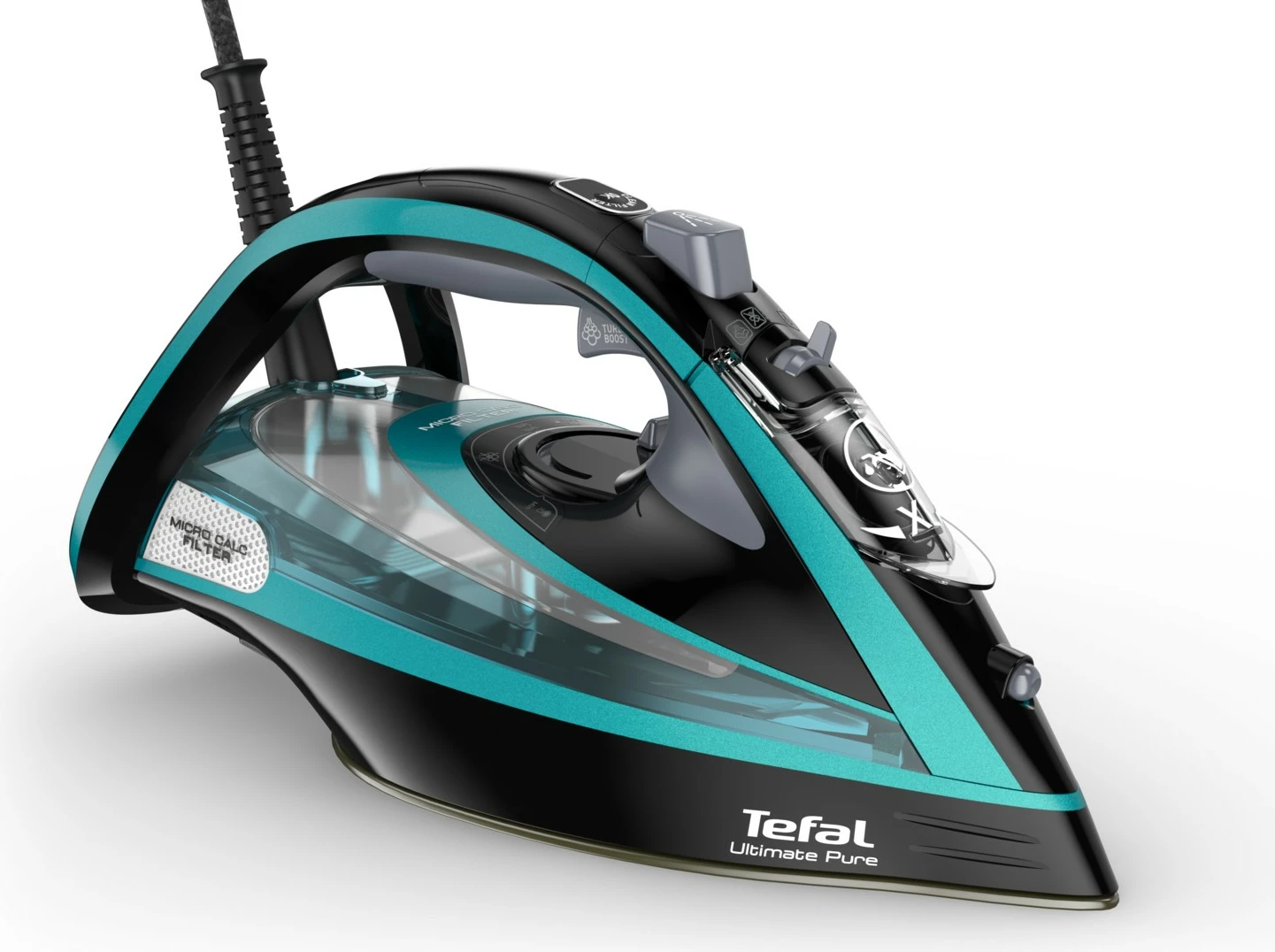 Parno likalnik Ultimate Pure Tefal FV9844, 3200 W, 0,35 L, črn/moder