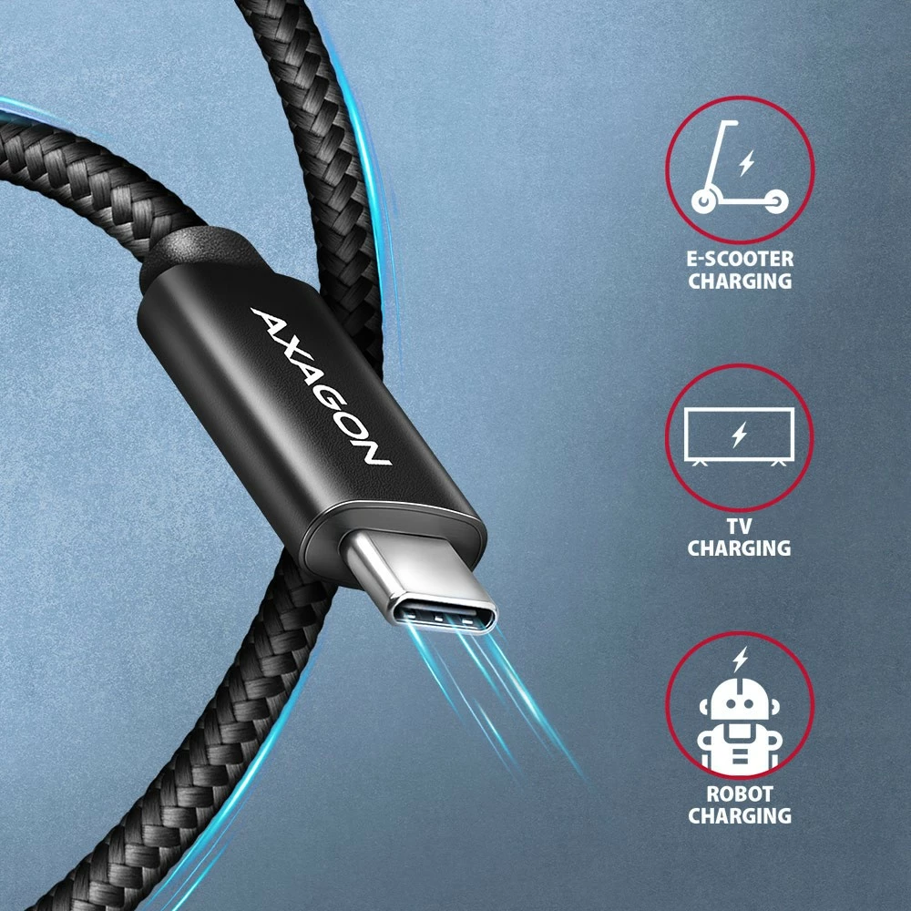 Kabel USB-C na USB-C, 3 m, 240 W, črn AXAGON BUCM2-CM30AB Kabel USB-C na USB-C, 3 m, 240 W, črn AXAGON BUCM2-CM30AB