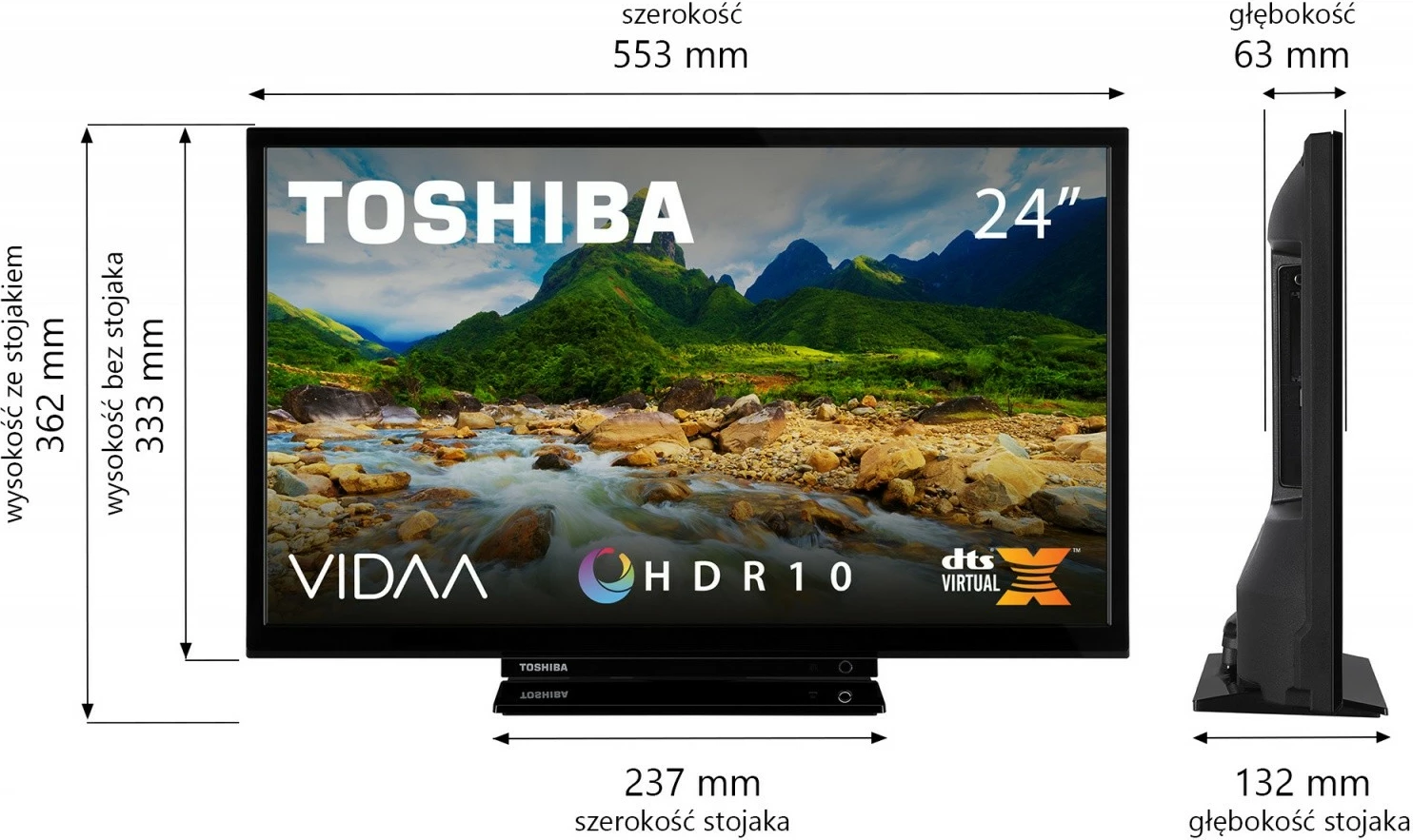 LED televizor, 24-palčni, HD Ready, Smart TV, črn Toshiba 24WV3F63DG