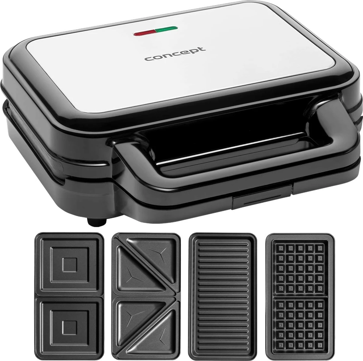 Toster 4 v 1, 900 W, zamenljive plošče, črn, Concept SV3070