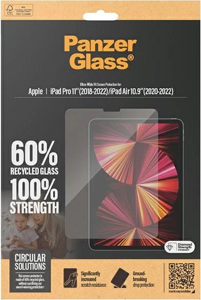 Zaščitno steklo Ultra-Wide Fit za iPad Pro 11" / iPad Air 10.9" (2018–2022), PanzerGlass, antibakterijsko
