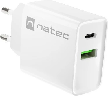 Omrežni polnilec Natec Ribera NUC-2061, 20 W, 1x USB-A + 1x USB-C, bel