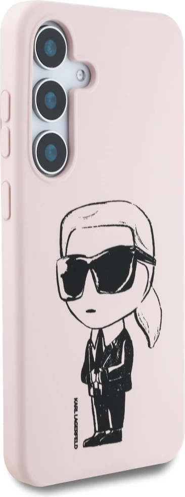 Ovitek za telefon iz silikona z ikoničnim grafitijem in MagSafe za Samsung Galaxy S25, rožnat — Karl Lagerfeld